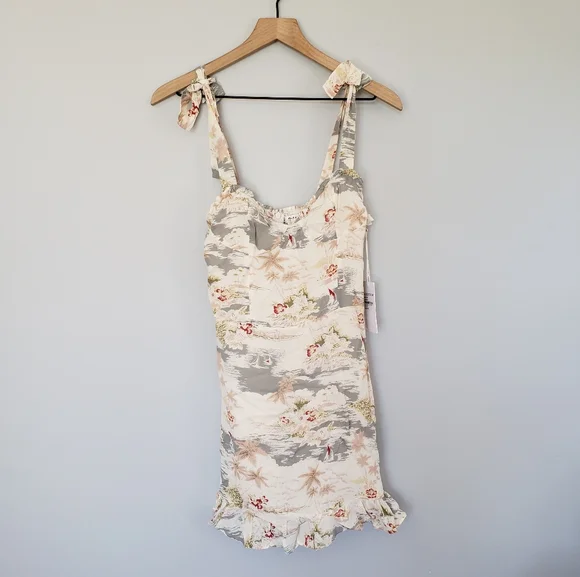 Reformation Christine Mini Dress Size 8 Long Beach Tie Shoulder Tropical - Picture 2 of 6